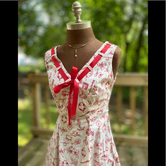 Super Cute Hell Bunny Pin Up Dress Nautical Theme - Picture 2 of 8